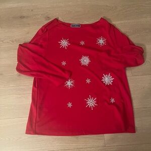 Red Sweater with Snowflake Embellishments